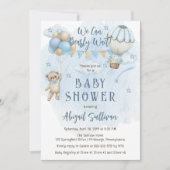 Invitation Teddy Bear Balloons Garçon Bearly Wait Baby shower (Devant)