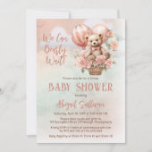 Invitation Teddy Bear Balloons Girl Baby shower virtuel (Devant)