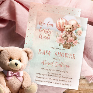 Invitation Teddy Bear Balloons Girl Bearly Wait Baby shower