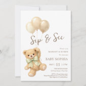 Invitation Teddy Bear Balloons Sip and See (Devant)