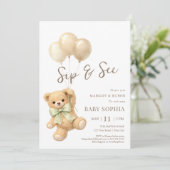 Invitation Teddy Bear Balloons Sip and See (Debout devant)