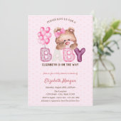 Invitation Teddy Bear Balloors Baby shower Pois (Debout devant)