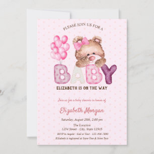 Invitation Teddy Bear Balloors Baby shower Pois