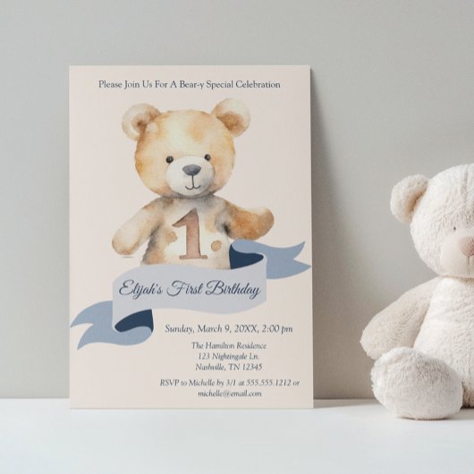 Invitation Teddy Bear Banner Boys Premier anniversaire