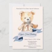 Invitation Teddy Bear Banner Boys Premier anniversaire (Devant)