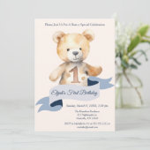 Invitation Teddy Bear Banner Boys Premier anniversaire (Debout devant)