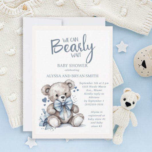 Invitation Teddy Bear Bearly Wait Baby Boy Shoy