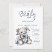 Invitation Teddy Bear Bearly Wait Baby Boy Shoy (Devant)