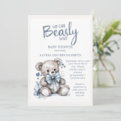 Invitation Teddy Bear Bearly Wait Baby Boy Shoy (Debout devant)