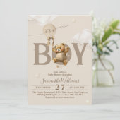 Invitation Teddy Bear Bearly Wait Balloon Baby Boy Shoy Inv (Debout devant)