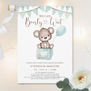 Invitation Teddy Bear Bearly Wait Blue Balloon Baby shower da