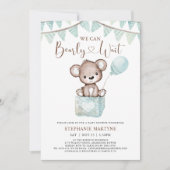 Invitation Teddy Bear Bearly Wait Blue Balloon Baby shower da (Devant)