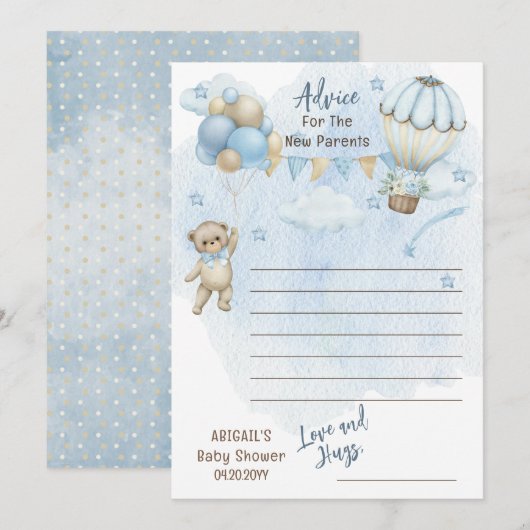 Invitation Teddy Bear Bearly Wait Boy Baby shower Conseils (Devant / Derrière)