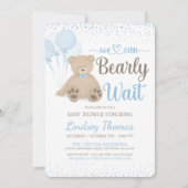 Invitation Teddy Bear Bearly Wait Confetti Boy Baby shower (Devant)