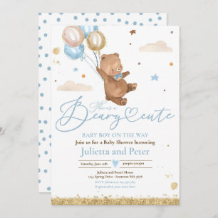 Invitation Teddy Bear Beary mignonne Baby Boy Baby shower ble
