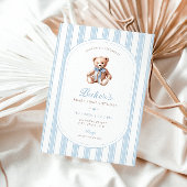 Invitation Teddy Bear Bleu Minimaliste Garçon Anniversaire