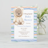 Invitation Teddy Bear Blue Baby Baby shower garçon (Debout devant)