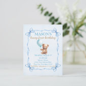 Invitation Teddy Bear Blue Balloon Beary Premier anniversaire (Debout devant)