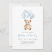 Invitation Teddy Bear Blue Balloon Beary Premier anniversaire (Devant)