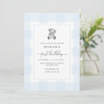 Invitation Teddy Bear Blue En vichy 1er anniversaire Invitati<br><div class="desc">Célébrez le premier anniversaire de votre fils avec cette invitation classique en vichy baby shower garçon. Le design est en vichy et intemporel et un ours en peluche dessiné à la main. L'en-tête de script "premier anniversaire" est une image qui ne peut pas être modifiée. L'image de titre peut être...</div>