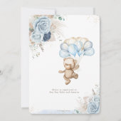 Invitation Teddy Bear Blue Floral Pampas Grass Baby shower (Dos)