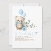 Invitation Teddy Bear Blue Flowers et Baby shower de verdure (Devant)