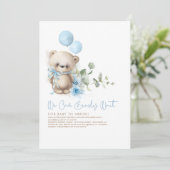 Invitation Teddy Bear Blue Flowers et Baby shower de verdure (Debout devant)