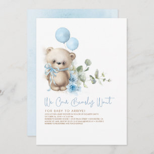 Invitation Teddy Bear Blue Flowers et Baby shower de verdure