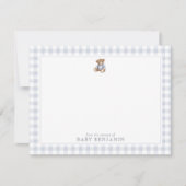 Invitation Teddy Bear Blue Gingham Preppy Nursery Note Card (Devant)