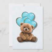 Invitation Teddy Bear Blue Gold Balloon Baby shower garçon (Dos)