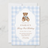 Invitation Teddy Bear Blue Minimalist Boy Birthday (Devant)