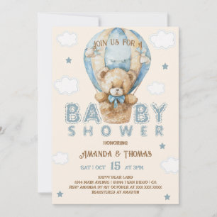 Invitation Teddy Bear Blue Vintage Baby shower garçon