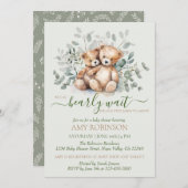 Invitation Teddy Bear Boho Twin Genre Baby shower neutre (Devant / Derrière)