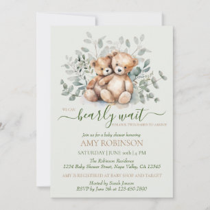 Invitation Teddy Bear Boho Twin Genre Baby shower neutre
