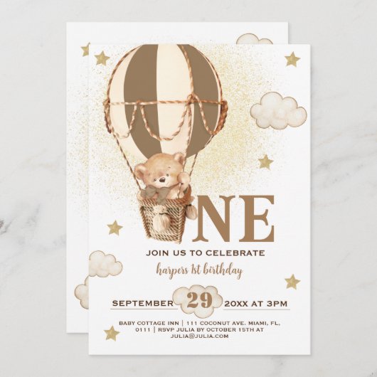 Invitation Teddy Bear Boy 1ER Anniversaire (Devant / Derrière)