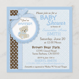 Invitation Teddy Bear Boy Baby shower Blue