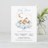Invitation Teddy Bear Boy Blue Baby Shower  (Debout devant)