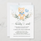 Invitation Teddy Bear Boy Green Baby shower de feuillage (Devant)
