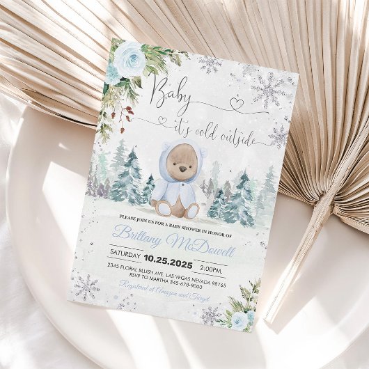 Invitation Teddy Bear Boy Il fait froid dehors Baby shower