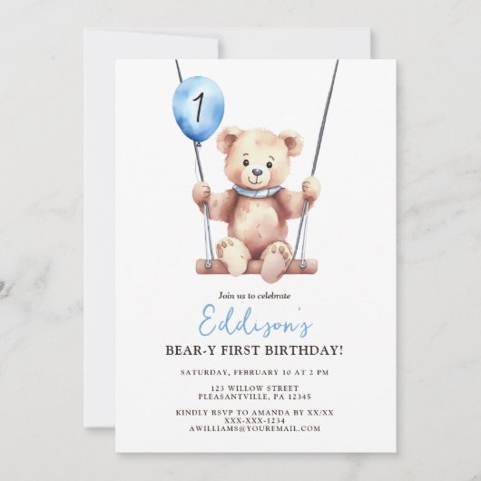 Invitation Teddy Bear Boy Premier anniversaire (Devant)