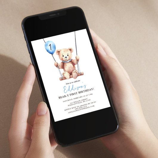 Invitation Teddy Bear Boy Premier anniversaire