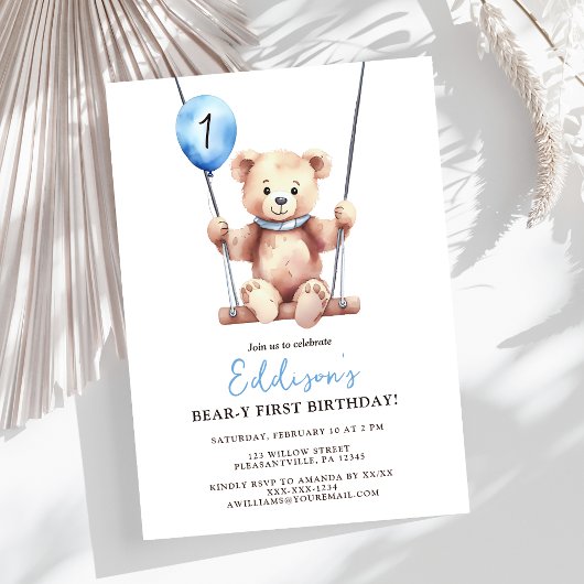 Invitation Teddy Bear Boy Premier anniversaire