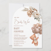 Invitation Teddy Bear Brown Balloons Baby shower à arc fleuri (Devant)