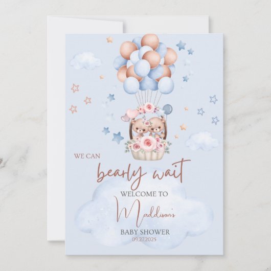 Invitation Teddy Bear Brown et Baby shower bleu (Devant)