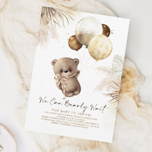 Invitation Teddy Bear Brown et Baby shower Gold Ballons