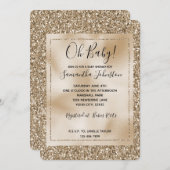 Invitation Teddy Bear Brown Gold Glam Parties scintillant (Devant / Derrière)