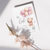 Invitation Teddy Bear C'est une fille Ballons beige violet vi