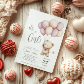 Invitation Teddy Bear C'est une fille Ballons beige violet vi
