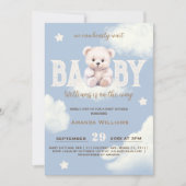 Invitation Teddy Bear Cloud 9 Bearly Wait Blue Boy Douche (Devant)