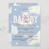 Invitation Teddy Bear Cloud 9 Bearly Wait Blue Boy Douche (Devant / Derrière)